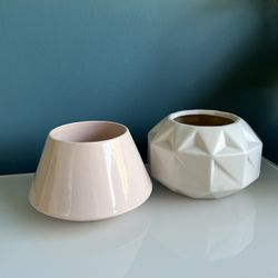 CB2 Indoor Plant Pots - Light Pink and White with Geometric Pattern!
