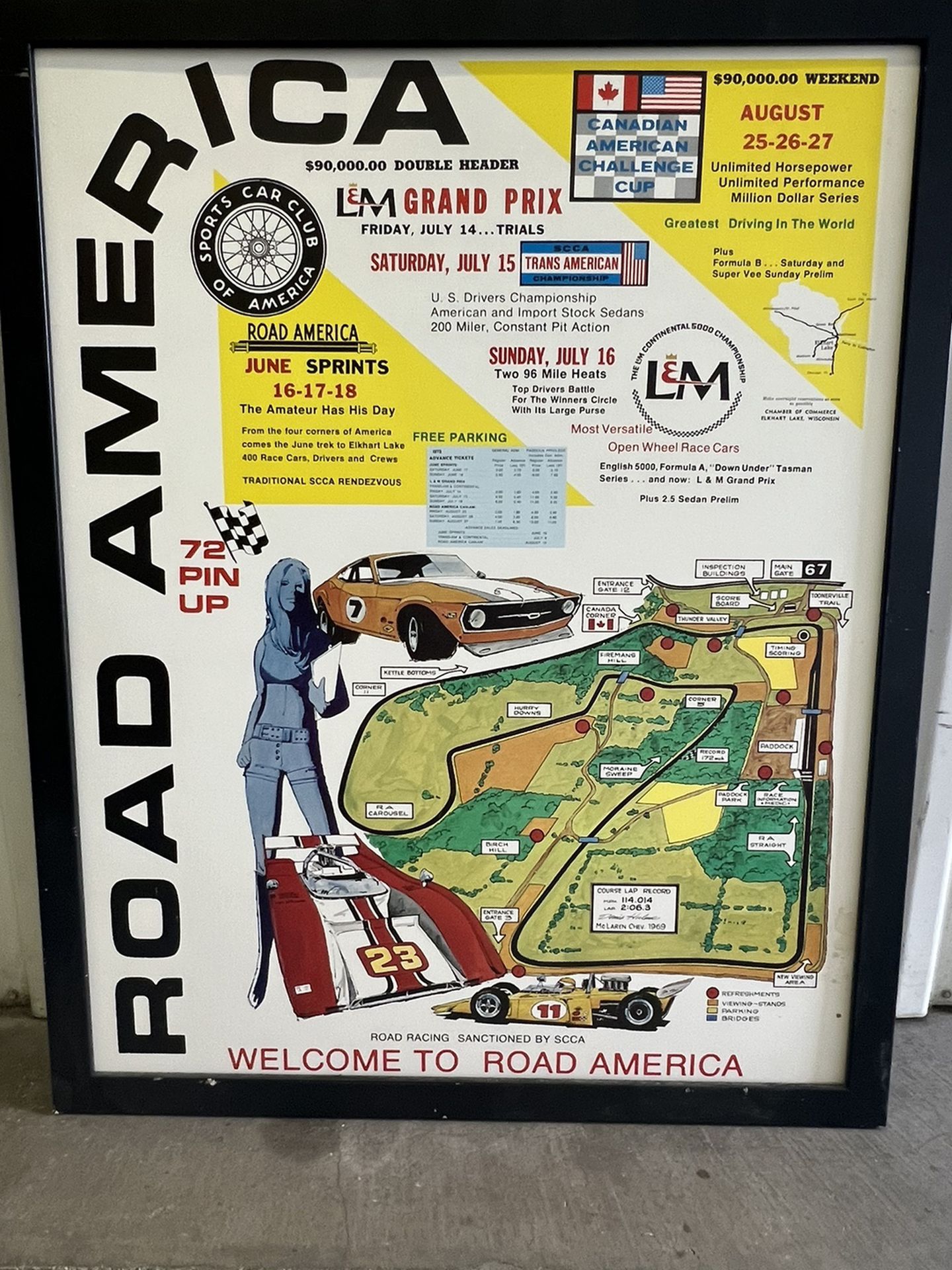 Vintage 1972 Road America Grand Prix L&m Racing Car Poster Framed 