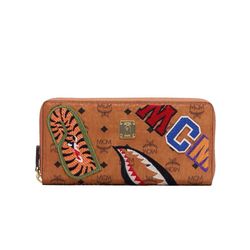 MCM x BAPE Shark Zip Around Wallet Visetos Large Cognac (Brand New With Box)