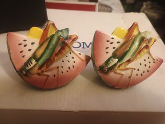 Grasshopper on Watermelon Salt and Pepper Shakers