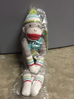 Brand new small gray sock monkey stuffed animal