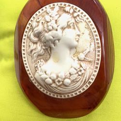Old Retro Bakelite And Celluloid Cameo Brooch