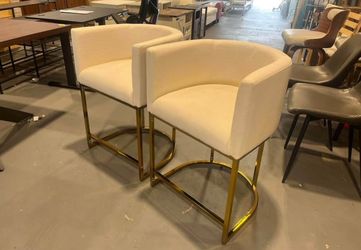 Set of 2 Barrel Counter Stools Gold Base