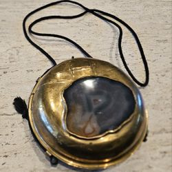 Brass and Agate Decorative Purse with Adjustable Strap