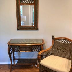 Rattan & Wicker Chair w/matching Table & Mirror 