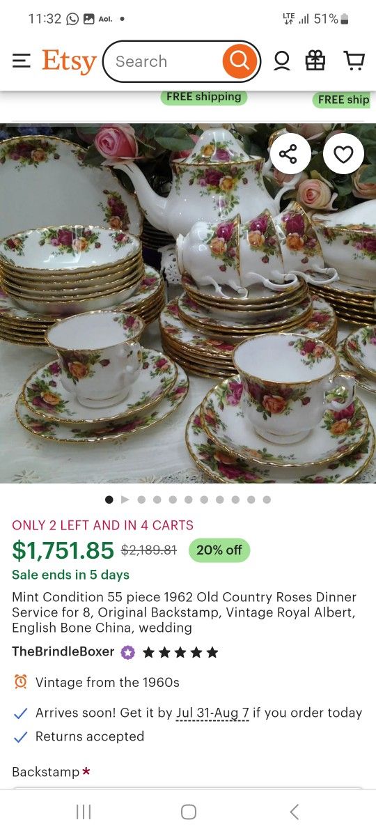 ROYAL ALBERT COUNTRY ROSE BONE CHINA