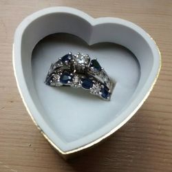 Wedding ring set diamonds and sapphires