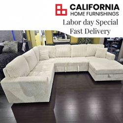Luxury Sleeper Sectional Sofa | Storage Chaise Camel