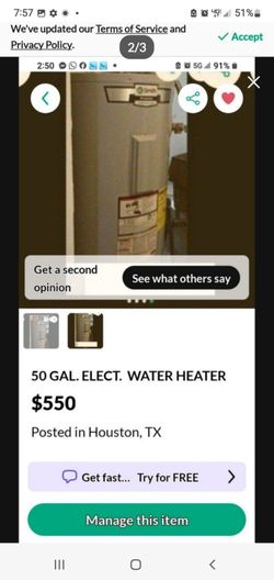 50 GAL.ELECT.WATER HEATER$550.00
