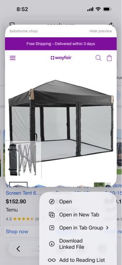 GSC 12' x 12' Inside Screen House (Model No. GS1212), manufactured in Korea.