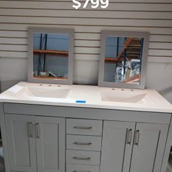 60in Double Bathroom Vanity With Top And Mirrors