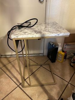 C-Shape Side Table Marble Top Gold Frame