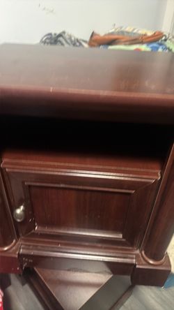 Dark Cherry Wood Nightstand with Cabinet Door