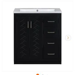 30 in. W x 18 in. D x 34 in. H Single Sink Freestanding Bath Vanity in Black with White Ceramic Top