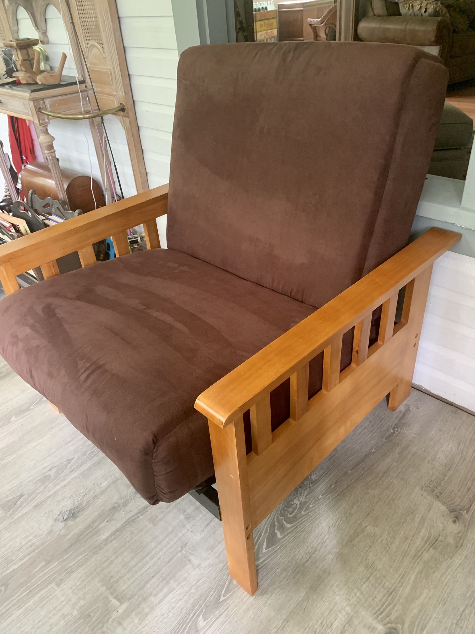 Wood Arm Chair With Reclining Metal Frame 