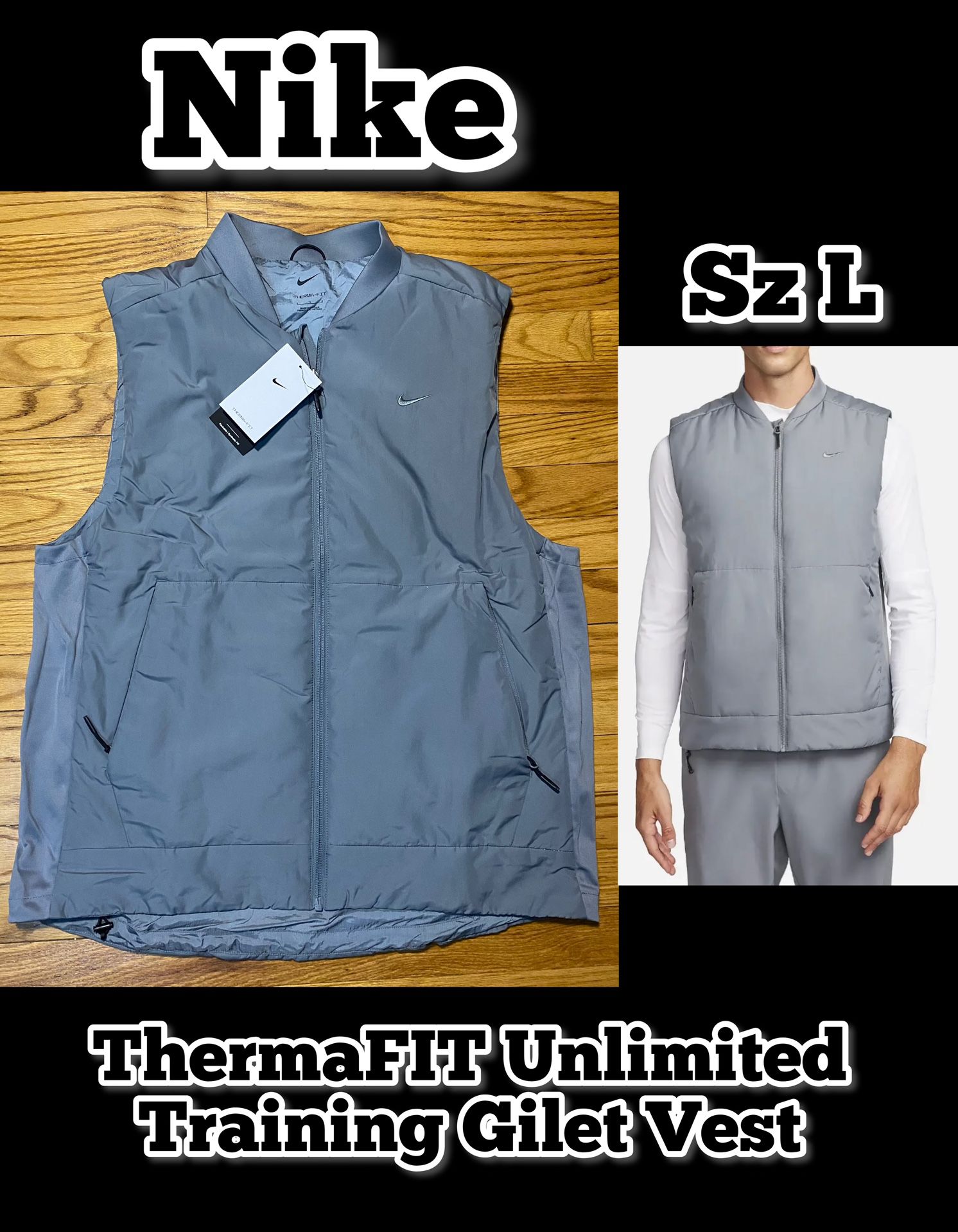 Nike ThermaFIT Unlimited Training Gilet Vest Smoke Grey PACKABLE! Men’s Sz L New