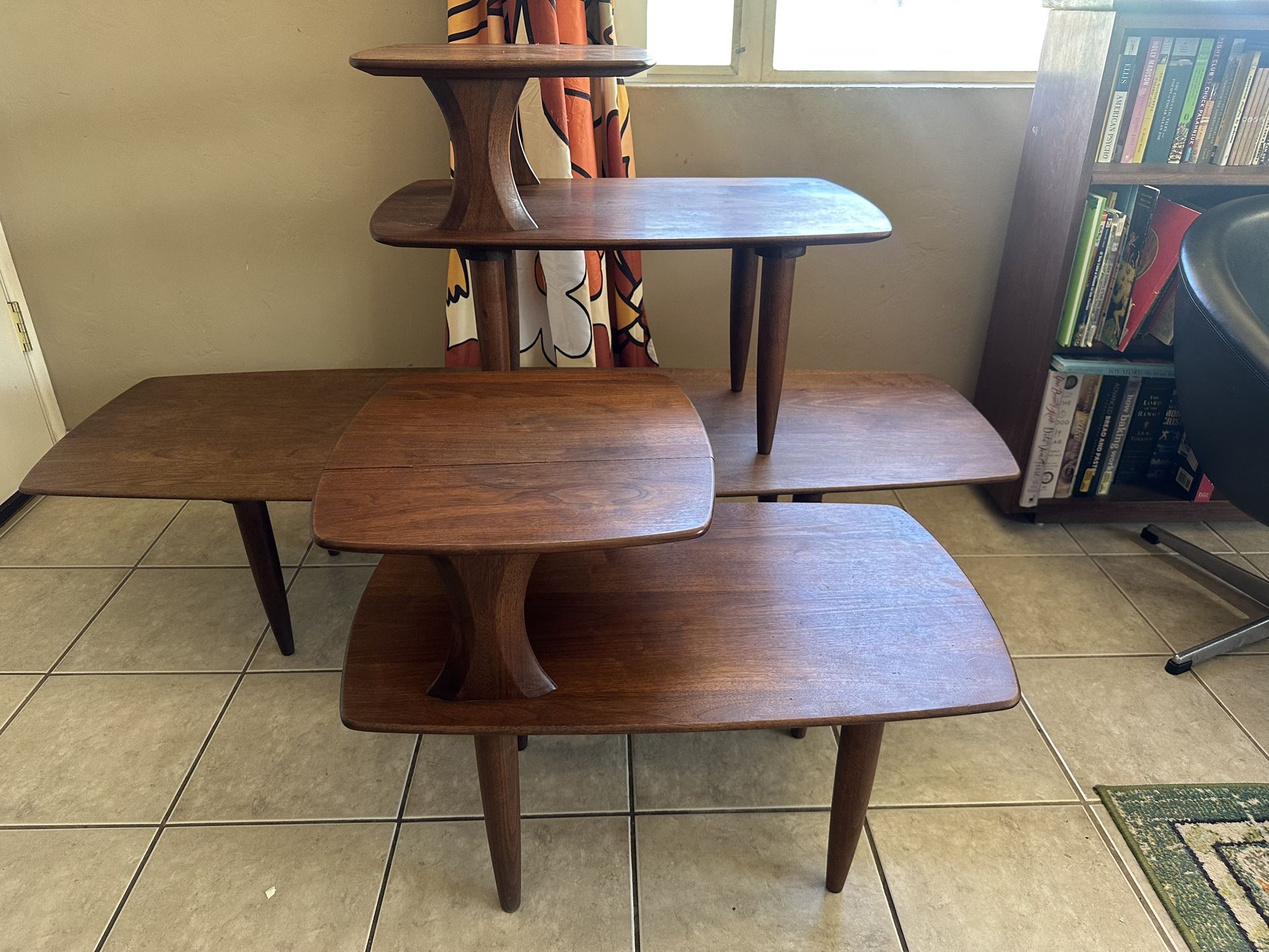 Ace-Hi Prelude Walnut Mid Century Modern Surf Board Coffee And End Tables