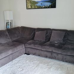 Sectional Couch 6 Seater Dark Grey Microfiber