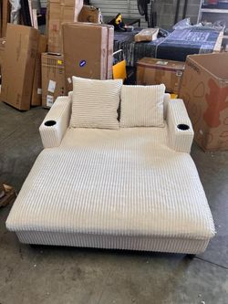 64” Chaise Lounge Chair Indoor, Oversized Sleeper Chair with Wood Frame, Deep Seat Sofa Bed with 2 Cup Holders