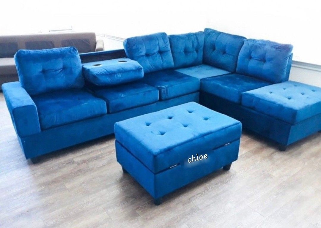 
\ASK DISCOUNT COUPON` sofa Couch Loveseat Living room set sleeper recliner daybed futon 🏆h Blue Reversible Sectional With Ottoman 