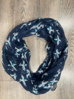 Navy Blue Bird Print Infinity Scarf