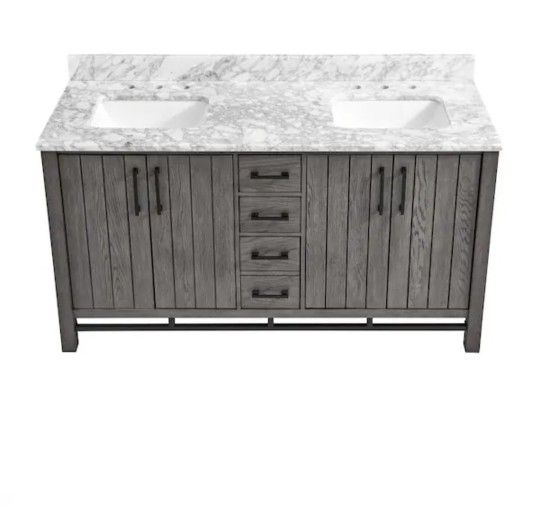 Bathroom Vanity Double Sink With Carrara Marble Top