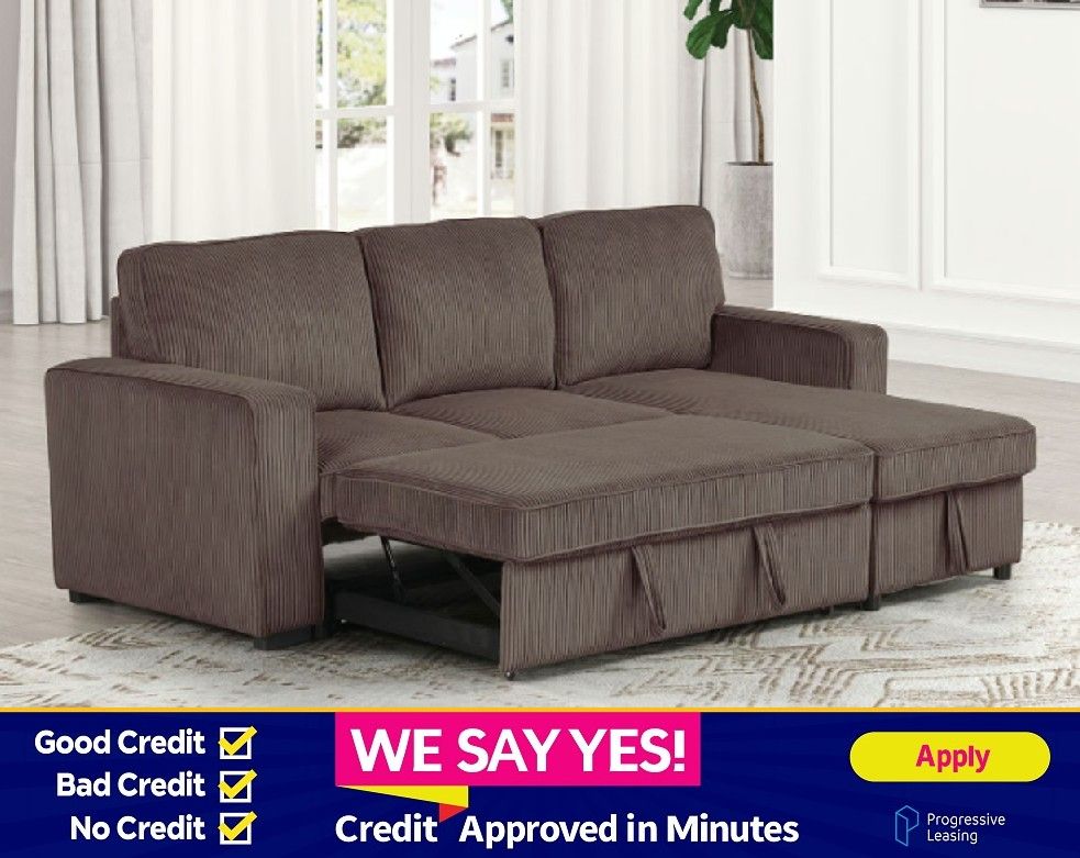 FINANCE TODAY! Brown Reversible Couch Sofa Sectional Corduroy Pull-out Sleeper Sofa Bed