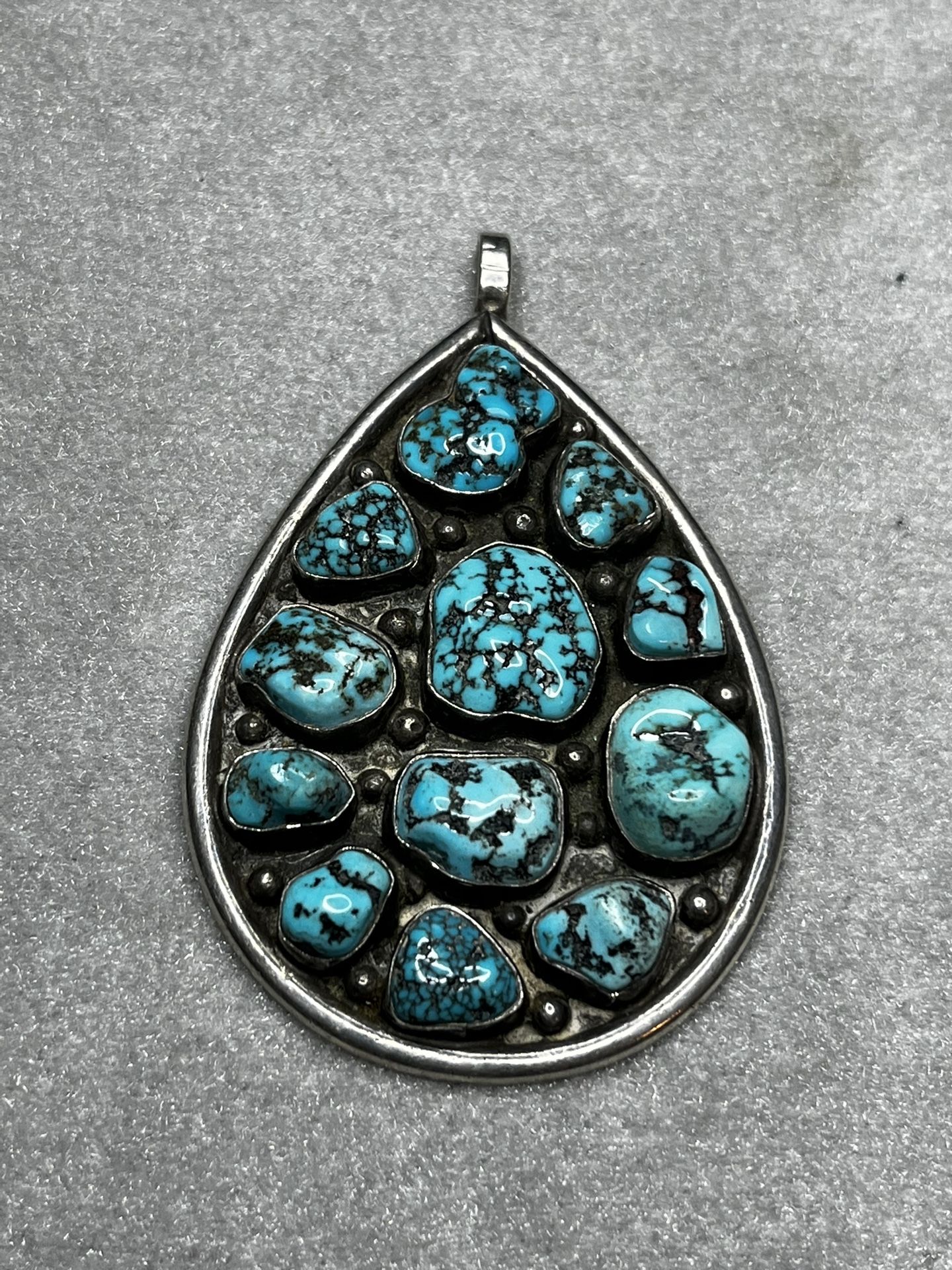 Native American Sterling Silver & Turquoise Pendant 