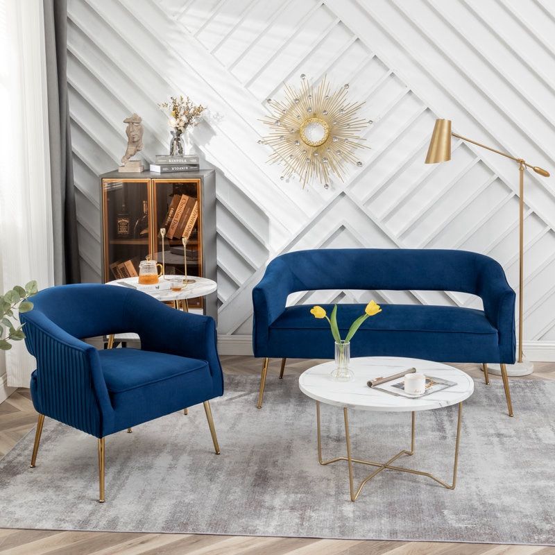 New Modern Velvet Living Room Furniture Set – Piece Navy Blue