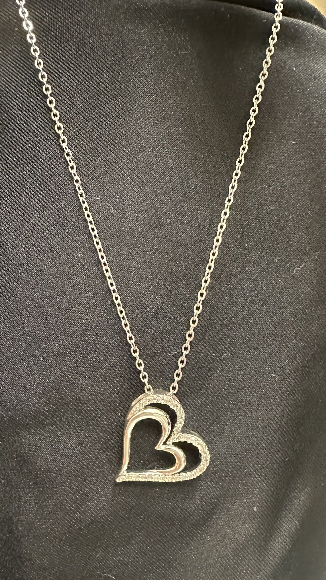 Heart Silver, CZ’s (diamond’s) Necklace 18”