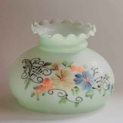 Vintage Hurriance Lamp Shade Gone With The Wind Satin Green Handpainted