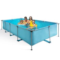 Swimming Pool Above Ground Outdoor 15ft Rectangle Frame Pool Type 178" x 87" Swimming Pool with Metal Frame for Backyard Use