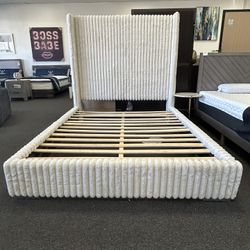 Queen Bed In Beige Corduroy 