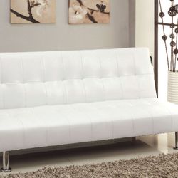 Brand New White Leather Futon Sofa Storage Sleeper Converts Into Bed 