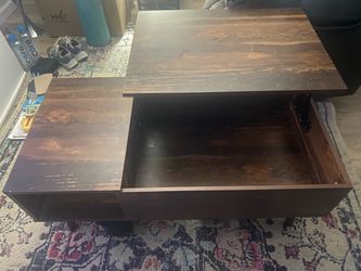 Dark Wood Lift-Top Coffee Table with Storage