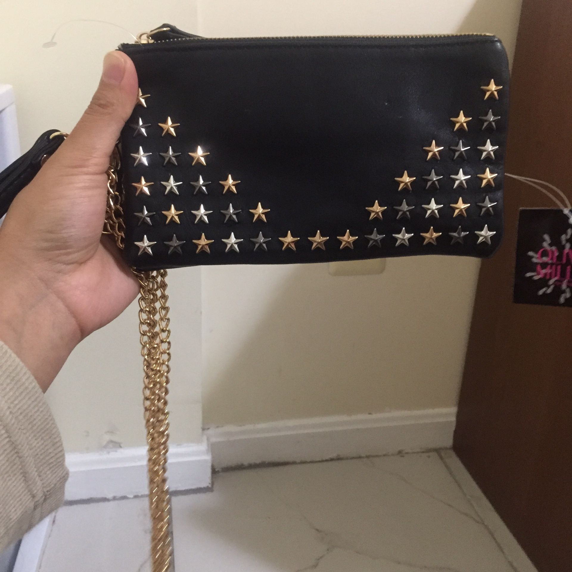 Leather studded chain purse clutch wallet