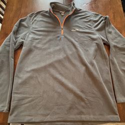 Eddie Bauer Sweater Mens Large Tall Gray Orange Pullover Quarter Zip Fleece