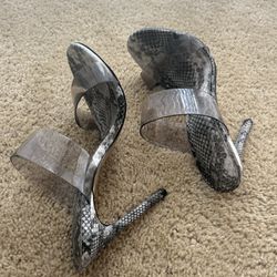 Snakeprint Clear Top Heel Sandals