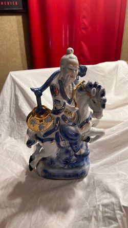 Chinese Blue and White Porcelain Figurine on Horse