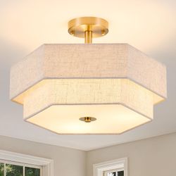 Semi-Flush Ceiling Light with Linen Shade