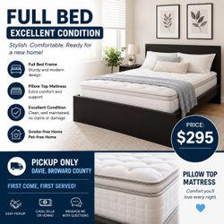 Full Bed Frame and Pillow Top Mattress
