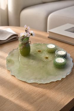 Handmade Resin Decorative Tray with Floral Design