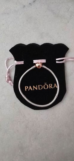 7" Rose Gold Pandora Bracelet with NEW pink leather case