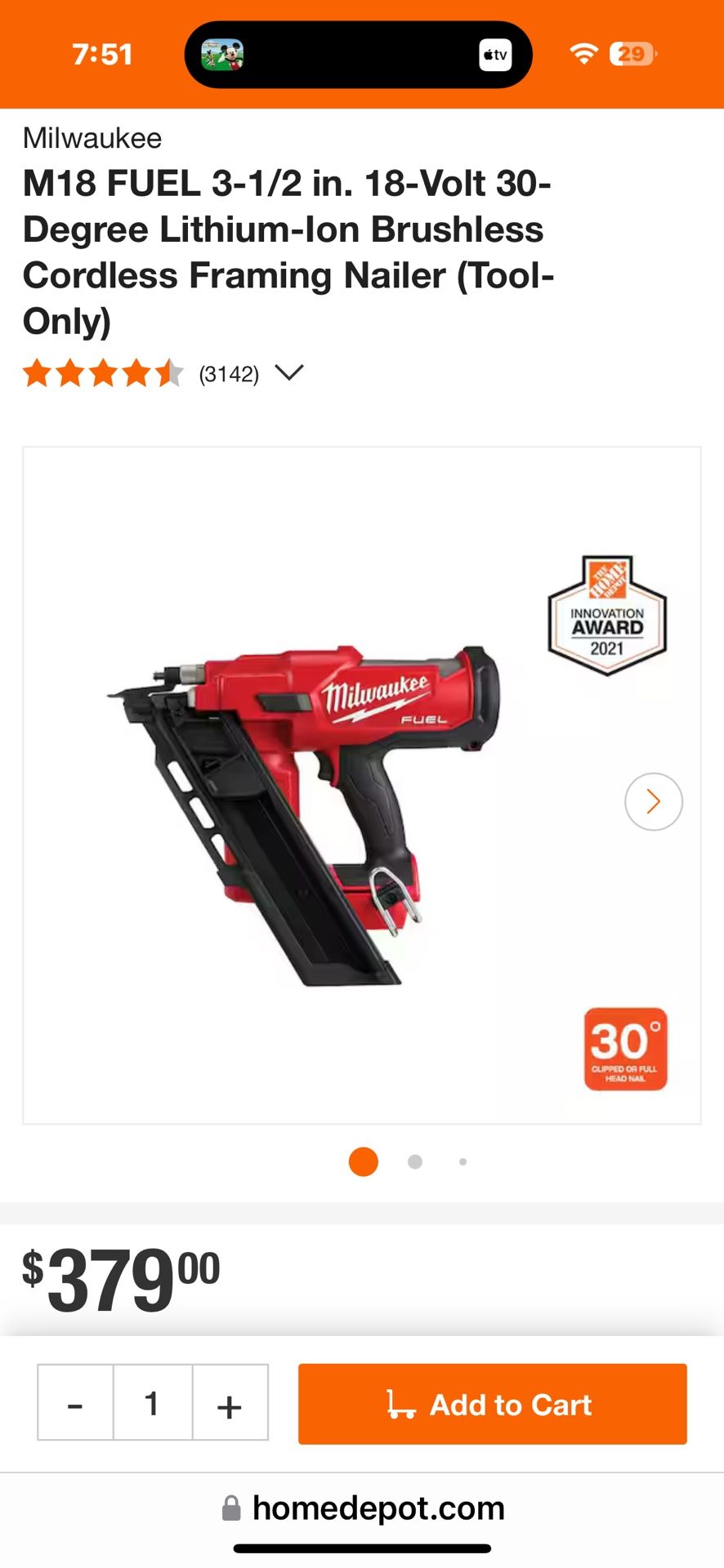 Milwaukee 30 Degree Framing Nail Gun