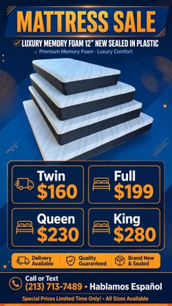 Luxury  memory foam full size 12” New mattress in a plastic sealed.       Venta de colchones  Hablamos Español  ☎️📲call or Tex (213)713-74-89   Habla