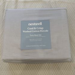 Brand New - Cool & Crisp Washed Cotton Percale Twin Sheet Set in Lunar Rock/Gray