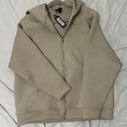 Beige Zip Up Hoodie Men