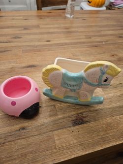 Vintage Ceramic Planters - Ladybug & Rocking Horse