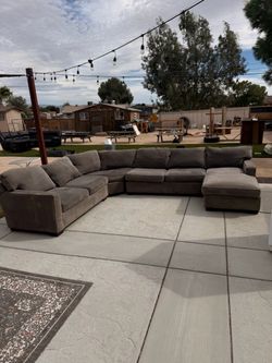 Large Gray Microfiber Sectional Sofa with Chaise - Fair Condition