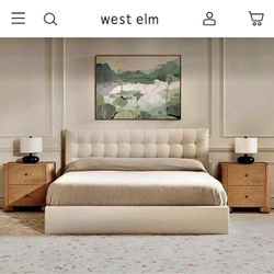 NEW IN-BOX Free Delivery West Elm QUEEN Storage Bed, Cream Fabric, Hydraulic Lift-Up Storage (Retail $2,200)